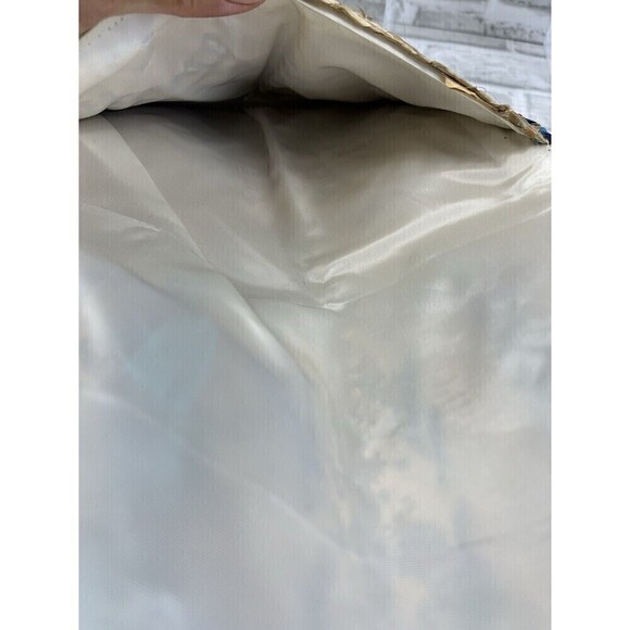 Vintage Straw Embroidered Floral Clutch Handbag Lined Snap Closure - Picture 10 of 12